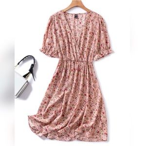 NWOT SHEIN Pink Floral Puff Sleeve Cottagecore Midi Dress